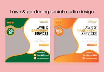 Lawn, garden, or Landscaping maintenance Service Social Media Post design, and Web square Banner Template, Agriculture farm service social media post, or Instagram banner design, web template 