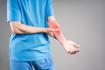 Varicose veins on the hands, gray background