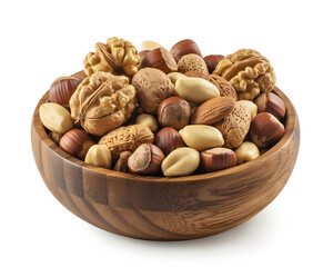 Delightful medley of fresh nuts in wooden bowl, perfect for healthy snacking, baking, or adding natural goodness to your recipes and promoting wellness