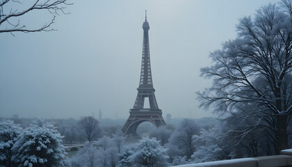 Eiffel Tower in Paris winter scene