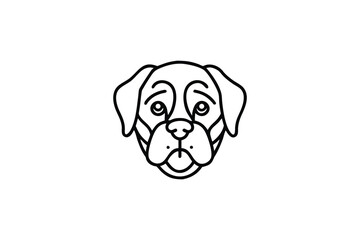 Simple line drawing of a bulldog s face with expressive eyes