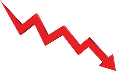 Red Down Arrow Graph Vector — Business Loss, Market Decline, and Financial Crisis Concept Design