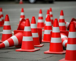 Safety first with these orange and white traffic cones, perfect for construction, road work or hazard awareness campaigns, ensuring clear visibility for all