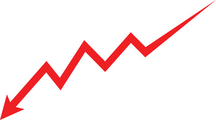 Red Sharp Down Arrow Vector — Financial Loss, Market Drop, and Economic Decline Graph Design