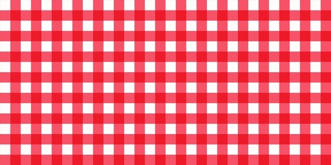 Red gingham plaid pattern background. A classic seamless red and white gingham pattern, perfect for backgrounds. Seamless pattern with red tartan checkered background. Aestetic woven pattern.