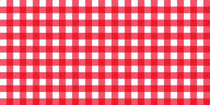 Red gingham plaid pattern background. A classic seamless red and white gingham pattern, perfect for backgrounds. Seamless pattern with red tartan checkered background. Aestetic woven pattern.