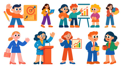 Fototapeta premium PNG Colorful business team illustration, element set on transparent background