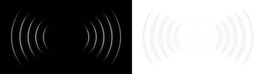 Abstract sound wave overlay illustration featuring concentric circles on contrasting black and white backgrounds, symbolizing audio and communication concepts with copy space