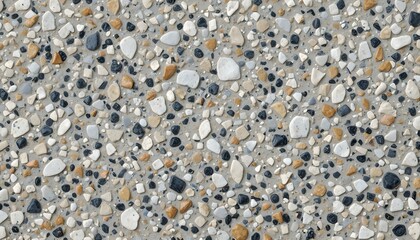 High-Resolution Pebble Stone Terrazzo Floor Texture Background — Natural Aggregate Concrete Surface with White, Gray, and Beige Stones for Architecture and Interior Design