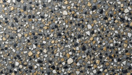High-Resolution Pebble Stone Terrazzo Floor Texture Background — Natural Aggregate Concrete Surface with White, Gray, and Beige Stones for Architecture and Interior Design