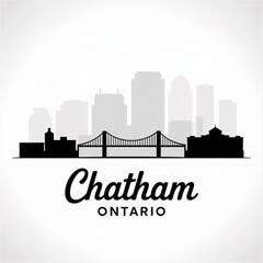 Obraz premium ‎Chatham Skyline Silhouette — A Riverside Heritage City in Ontario Canada Vector Illustration