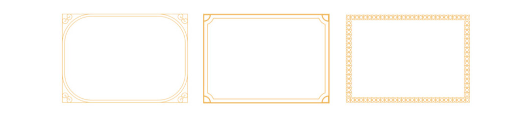 Elegant golden frame collection set of three decorative rectangular borders with ornate corners and delicate details for invitations, certificates, and awards