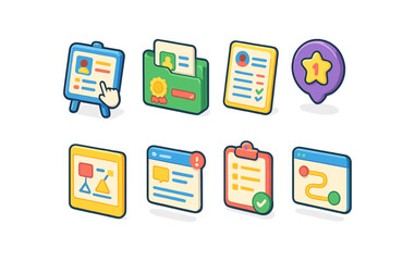 Business strategy flat icon set. Management, development, planning line collection