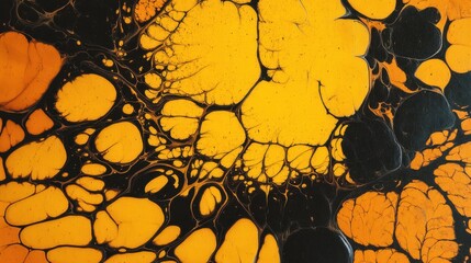 Vibrant abstract art featuring a mesmerizing marbling effect with black and yellow color fluidity for design project