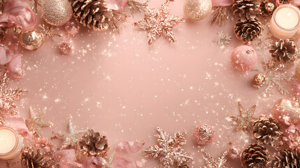 Elegant rose gold Christmas background with festive decorations