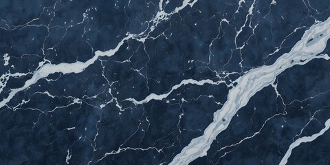 High-Resolution Dark Blue Marble Texture Background — Elegant Natural Stone Surface with White Veins for Interior Design, Architecture, and Luxury Flooring Projects