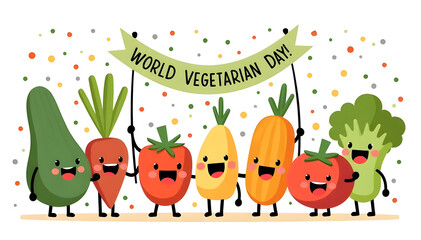 World vegetarian day background. Happy world vegetarian day celebration. October 1. World vegan day background. Vector illustration. Poster, Banner, Flyer, Greeting Card, Post, Template. vegetables.
