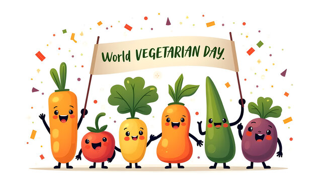 World vegetarian day background. Happy world vegetarian day celebration. October 1. World vegan day background. Vector illustration. Poster, Banner, Flyer, Greeting Card, Post, Template. vegetables.