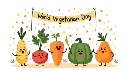 World vegetarian day background. Happy world vegetarian day celebration. October 1. World vegan day background. Vector illustration. Poster, Banner, Flyer, Greeting Card, Post, Template. vegetables.