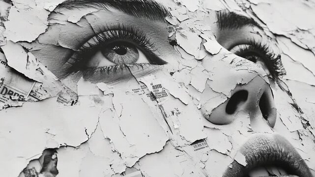 A close-up portrait of a woman's face in black and white, ideal for use in editorials, news articles or as a design element
