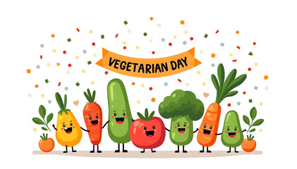 World vegetarian day background. Happy world vegetarian day celebration. October 1. World vegan day background. Vector illustration. Poster, Banner, Flyer, Greeting Card, Post, Template. vegetables.