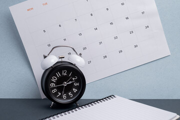 Monthly calendar. Calendar with date on paper. Day planner. Schedule of the week, month and year. Modern organizer. Business diary. Deadline reminder. Daily event management. Template and grid