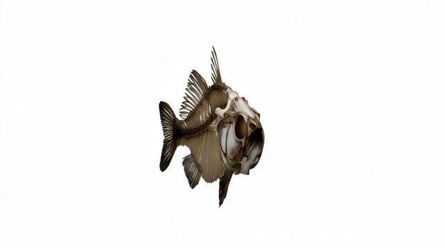 Rotating fish skeleton display highlighting intricate bone structure