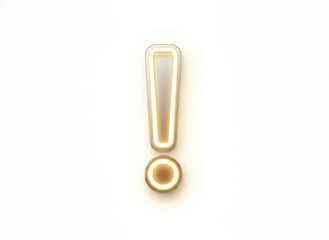 Glowing golden neon exclamation mark icon &mdash; shiny metallic light symbol for alert, warning, or attention sign, modern digital design