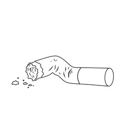 Simple outline vector of a used cigarette butt with ashes. Symbol of smoking, pollution, or quitting. Great for health, awareness, and no smoking campaign illustrations