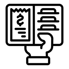 Hand with wallet line icon, finance concept. Vector graphics. Purse with bank bill and credit cards in hand, cash sign on white background, style icon mobile or web design.