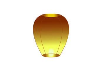 Beautiful illuminated sky lantern in dark night sky isolated on white background