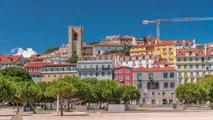 Square largo Jose Saramago timelapse hyperlapse at medieval quarter Alfama in Lisbon