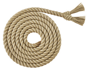Sturdy natural rope coiled tightly for nautical themes or secure packaging solutions, perfect for crafting, adventure, and dependable design projects