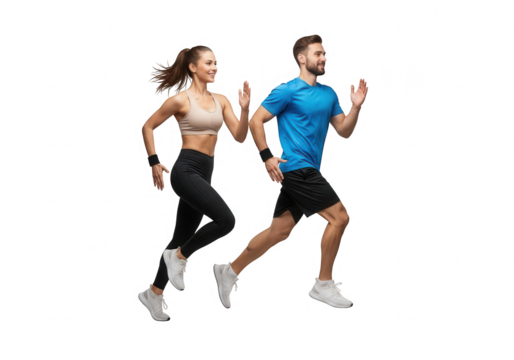 Couple running together in sportswear isolated on transparent background