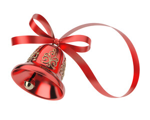 Elegant red Christmas bell with golden details and a flowing ribbon, bringing festive cheer and holiday spirit to your seasonal campaigns