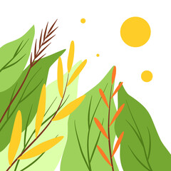 Tropical leaf corner frame with floral jungle illustration