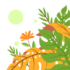 Tropical leaf corner frame with floral jungle illustration