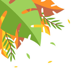Tropical leaf corner frame with floral jungle illustration