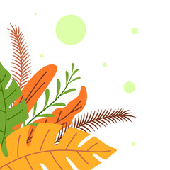 Tropical leaf corner frame with floral jungle illustration