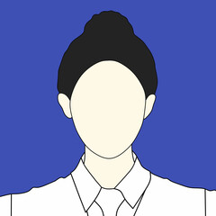 Faceless person in white shirt with dark hair on blue background vector illustration 
