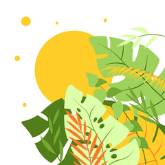 Tropical leaf corner frame with floral jungle illustration