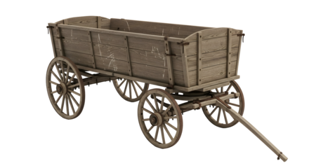 Rustic wooden wagon evokes vintage charm, perfect for adding a touch of history and authenticity to western themes or farm life projects and designs