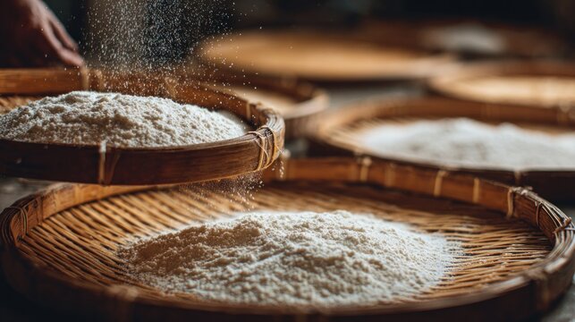 Rice flour sifting traditional winnowing baskets