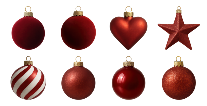 PNG Festive red Christmas ornaments collection, transparent background