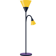 Modern Floor Lamp With Two Lights One Tall And One Small In Yellow And Black Colors On Transparent Background