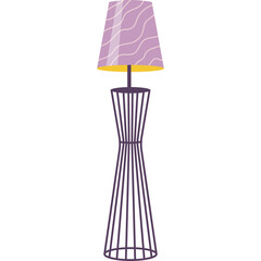 Modern Geometric Floor Lamp with Purple Lampshade and Yellow Interior Light Isolated on White Background