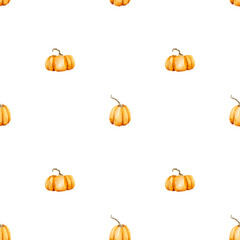 Cozy watercolor pumpkin illustration pattern for seasonal backgrounds, surface textures, and holiday decor.