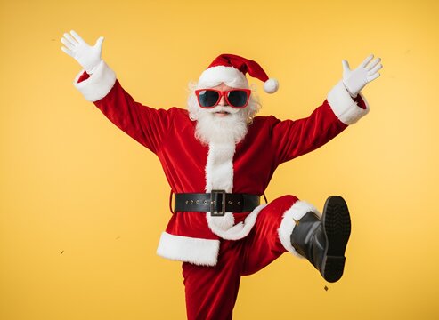 P&egrave;re No&euml;l qui danse sur fond jaune