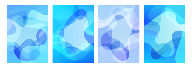 Set of Winter theme abstract backgrounds. Blue colored gradient waves for Winter season creative graphic design. Vector illustration.