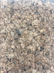 Macro close-up of dark cork surface with organic structure and irregular granules.